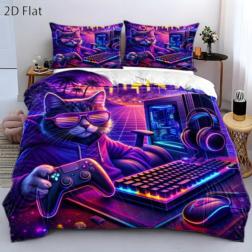 Esports Gaming Bed - 3Pc Cyberpunk Esports Cat Theme Duvet